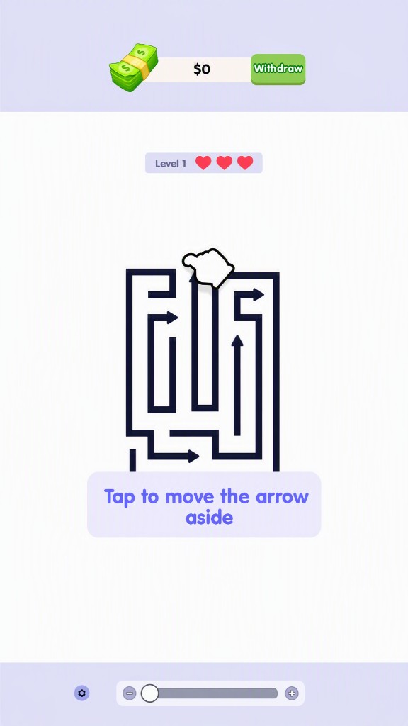 Flick Arrow Quest gameplay — tap arrows to clear the maze
