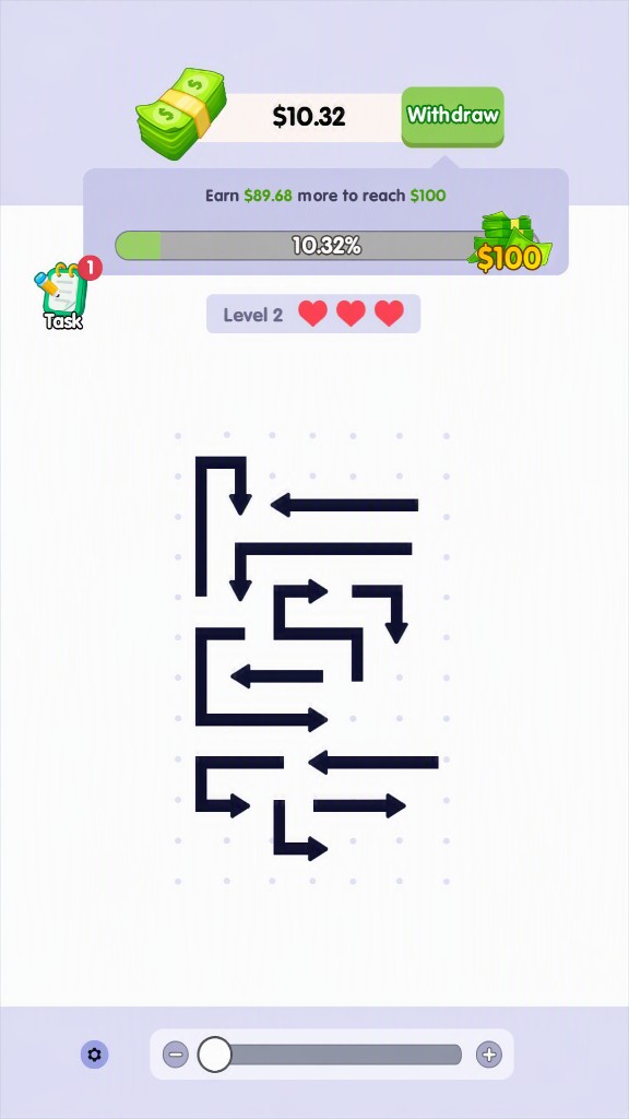 Progress toward withdrawal goal with arrow maze board