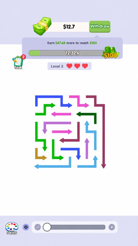 Colorful interlocking arrows on the puzzle board